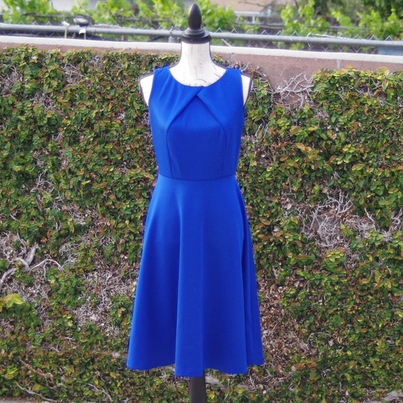 New York & Company Dresses & Skirts - A-line Pleated Neck Keyhole Back Dress, Blue